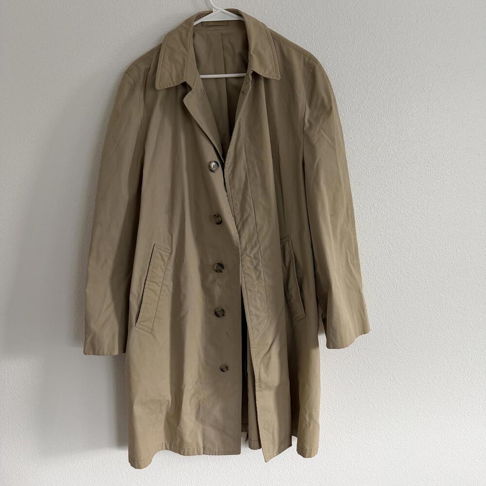 Vintage London Fog Maincoats Khaki Trench Coat Sz 40R / L Made in USA Classic